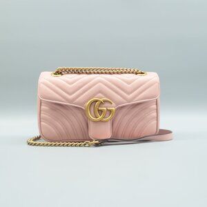 GUCCI GG Marmont Flap Pink Leather Shoulder Bag